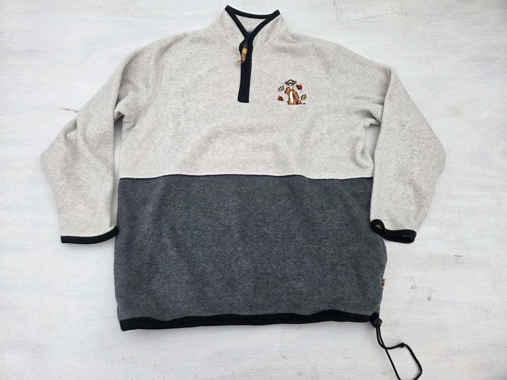 Vintage Disney Pooh Tigger Fleece 1/4 Zip Pullover Sweatshirt Size L Colorblock